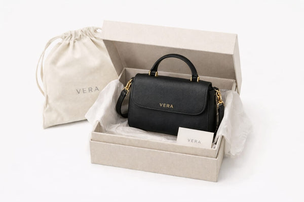 VERA Mini Top-Handle Crossbody Bag – Black with Gold Hardware